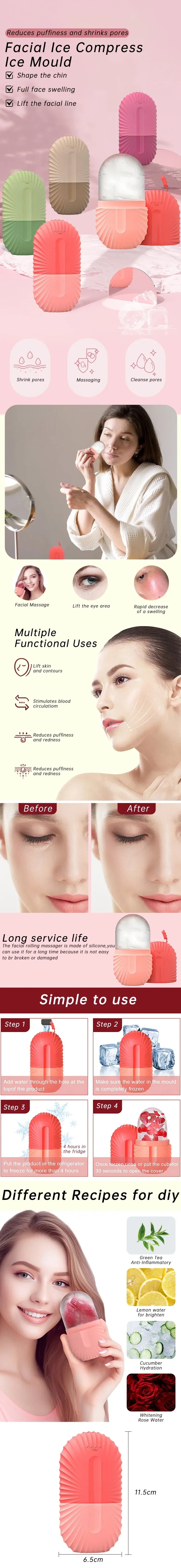 Facial Ice Cube Mold Silicone Freezing Beauty Lifting Ice Face Tool